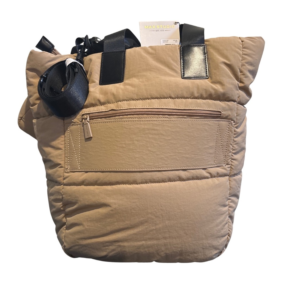 Max Studio Quilted Tote Bag Set – NWT, Puffer Nylon + Mini Tote, Tan/Black - Picture 2 of 5